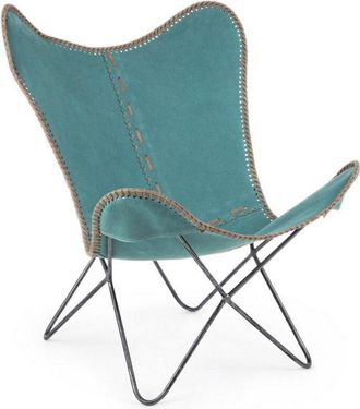 BIZZOTTO Poltrona Butterfly per interno, Struttura In Acciaio, Rivestimento Seduta In Tessuto Jeans 68 x 70 x 93h cm -Olive
