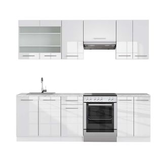 Vicco Mueble De Cocina Fame-line, Blanco Alto Brillo/blanco, 240 Cm, Et M&aacute;rmol