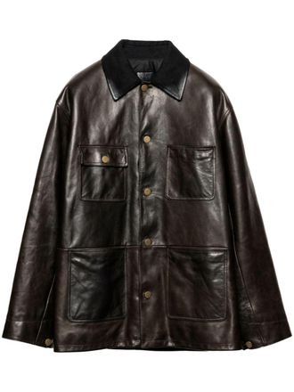 Prada shearling-lined leather jacket - men - Sheepskin - S - Green