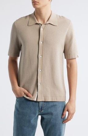 Rag & Bone Harvey Jacquard Stripe Knit Short Sleeve Button-Up Shirt in Light Beige at Nordstrom Rack, Size X-Large