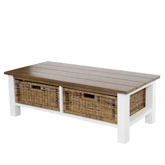 Hhg [non Utilizzato] Tavolino Basso Elegante Con 2 Cassetti In Rattan Tula Salotto 52x112x38cm
