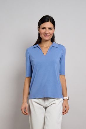 Seidel Moden Poloshirt SEIDEL MODEN, Damen, Gr. 34, jeans, Jersey, Obermaterial: 46% Baumwolle, 46% Modal, 8% Elasthan, unifarben, tailliert h&uuml;ftbedeckend, V-Aussc