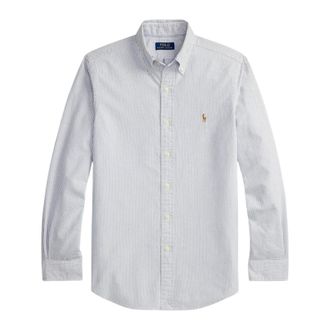 Ralph Lauren Custom Fit Gestreepte Oxford Overhemd - Heren - Zakelijke Overhemden - Wit - M - Katoen - Overhemden