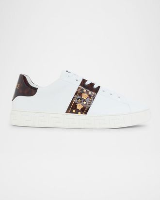 Versace Mens Studded Greca Low-Top Sneakers