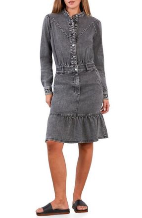 Wash Lab Denim For A Stroll Ruffle Hem Long Sleeve Denim Dress in Ash Grey at Nordstrom, Size X-Small