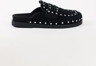 Topshop Addie mocassino mule borchiato in vera pelle scamosciata nero