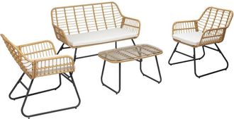 Happy Garden Happy Garden - Conjunto De Muebles De Jard&iacute;n Tiga De Resina Tejida 4 Plazas Cojines Crema