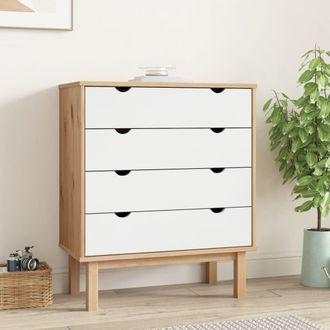 Berkfield Home Drawer Cabinet OTTA Brown&White 76.5x39.5x90cm Solid Wood Pine in White | Size: 76.5x39.5x90 cm