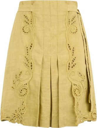 Alberta Ferretti Pliss&eacute; Midi Rok - Dames - Korte rokken - Geel - S - Katoen - Rokken