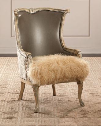 Massoud Misty Leather Wing Chair