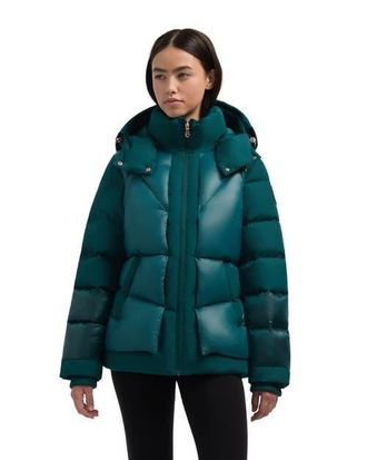 Pajar Vega Mixed Media Puffer Jacket with Removable Hood in Emerald at Nordstrom, Size Medium