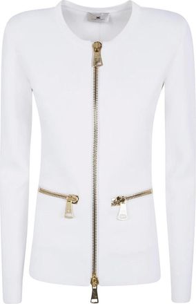 Elisabetta Franchi Jersey de Punto con Cremallera Delantera - Knitwear - Mujer - Blanco - XS