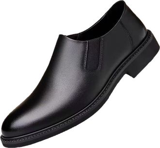 Generic Mens Slip On Leather Shoes Lightweight Rubber Sole Low Cut Casual Business Loafers Trendy Comfortable Design for Office and Daily Wear(7.5) Black