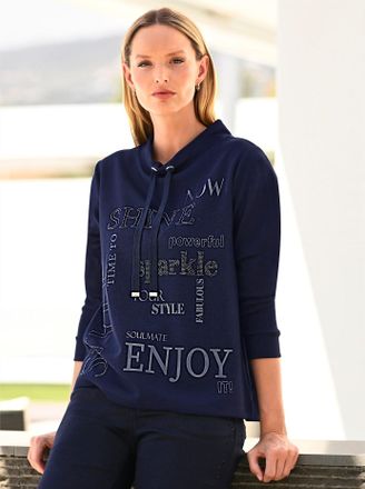 Heine Sweatshirt HEINE, Damen, Gr. 34, blau (marine), 50% Modal, 44% Polyester, 6% Elasthan, gemustert, unifarben, Sweatshirts Sweatshirt