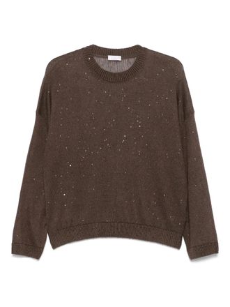 Brunello Cucinelli sequin-embellished jumper - women - Silk/Linen/Flax/Polyamide - M - Brown