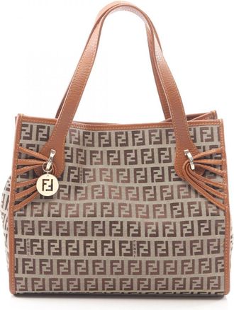 Fendi Beige Brown Canvas Handbag Tote Bag (Pre-Owned)