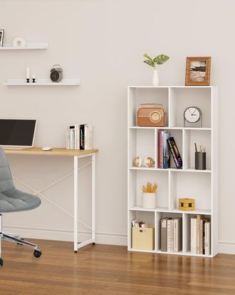 Woltu Woltu - Estanteria De Libros De 4 Niveles Con 10 Cubos Libreria Blanca Estanteria De Almacenamiento Para Sal&oacute;n Dormitorio Y Oficina Estilo Moderno 60x