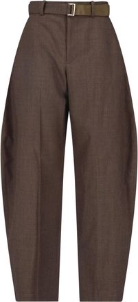 sacai Brown Wool Trousers with High Waist