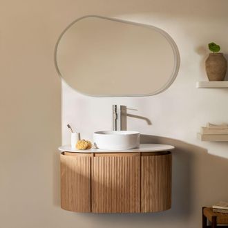 Sklum Conjunto De Mueble De Ba&ntilde;o Suspendido 90x50 Cm En Madera Carsone Sklum