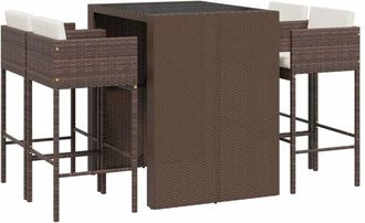 vidaXL 5 Piece Garden Bar Set with Cushions Brown Poly Rattan Vidaxl