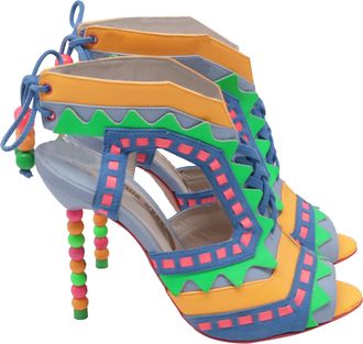 Sophia Webster Beaded Laced Sandal Heels in Multicolor Leather