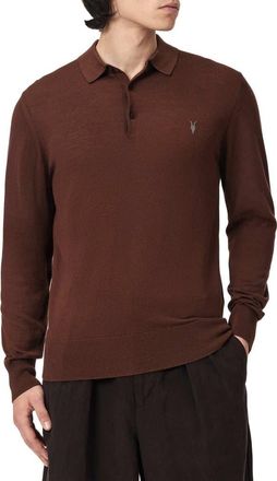 AllSaints Mode Merino Wool Polo Sweater in Hot Choc Brown at Nordstrom, Size Xx-Large