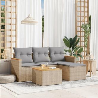 vidaXL Juego De Sof&aacute;s Jard&iacute;n Con Cojines Beige Mezcla 5 Pzas Rat&aacute;n Pe Vidaxl