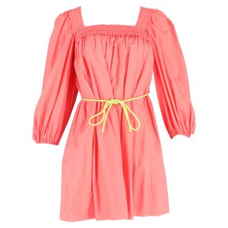 Zimmermann Nina Pleated Shirred Mini Dress In Coral Cotton