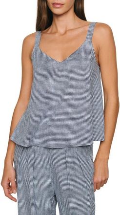 Eberjey Linen Blend V-Neck Camisole in Gingham White/Navy at Nordstrom, Size X-Small