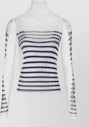 Jean Paul Gaultier mesh longsleeve top feathers print