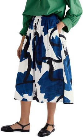 Seasalt Cornwall Mevagissey Organic Cotton Midi Skirt in Paint Canvas Dark Voyage at Nordstrom, Size 10 Us