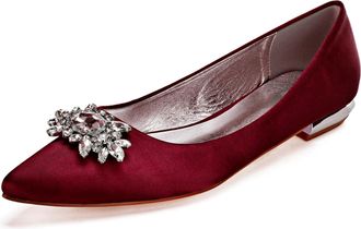 Generic Womens Satin Slip-On Pointy Toe Bridal Satin Wedding Shoes Flat Formal Evening Prom Party Dress Shoes 2Cm,Burgundy,10 UK
