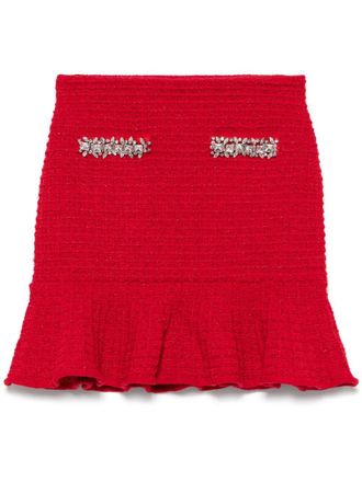 Self Portrait Mini-rok met gerafelde gebreide - Rood