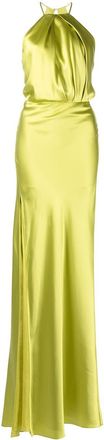 Michelle Mason pleat-detail halterneck dress - women - Silk - 2 - Green