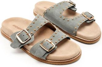 Gioseppo Studded leren sandaal met dubbele gesp - Dames - Sandalen - Grijs - 41 EU - Leer - Schoenen