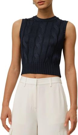 LilySilk Cable Knit Tussah Silk Cropped Top in Navy Blue at Nordstrom, Size X-Small