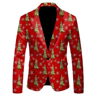 Generic Mens Christmas Suits Blazer Slim Fit Lapel One Button Suit Tuxedo Jacket Novelty Blazer Jacket Men Xmas Costume Party Outfit Tuxedo Suits Business Wed