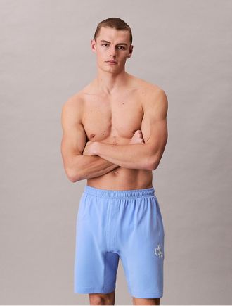 Calvin Klein Mens Icon Cotton Stretch Monologo Sleep Shorts - Blue - XL