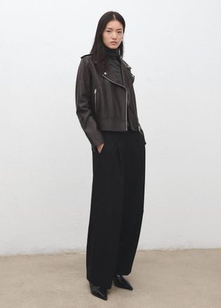 Mango Giubbotto biker pelle cioccolato - Donna - XXS - MANGO