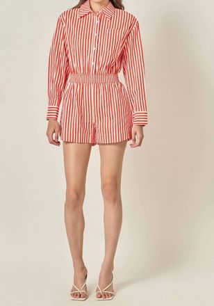 English Factory Stripe Edit Romper In Orange