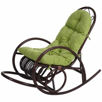 Hhg [non Utilizzato] Sedia A Dondolo Classica Elegante Hhg-648 139x58x110cm Legno Seduta Poliestere Cotone Cuscino Verde