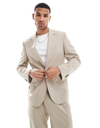 Asos slim fit suit jacket in neutral tonal puppytooth