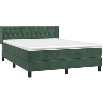 vidaXL Cama Box Spring Con Colch&oacute;n Terciopelo Verde Oscuro 140x190 Cm Vidaxl