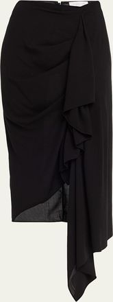 Michael Kors Draped Fluid Wool Midi Pencil Skirt