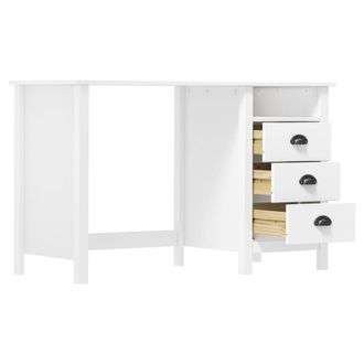 Berkfield Home Stylish Desk Hill with 3 Drawers 120x50x74 cm Solid Pine Wood in White | Size: 120 x 50 x 74 cm