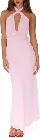 Tiger Mist Zyla Halter Neck Georgette Gown in Pink at Nordstrom, Size Xx-Small