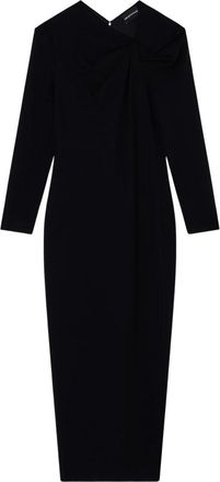Emporio Armani Lange Jurk met Gedetailleerde Plooiing in Stretch Milano Stitch - Dames - Casual kleedjes - Zwart - M - Leer - Kleedjes