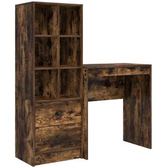 vidaXL Escritorio Con Almacenamiento Con Caj&oacute;n 2 Pcs Roble Ahumado Vidaxl