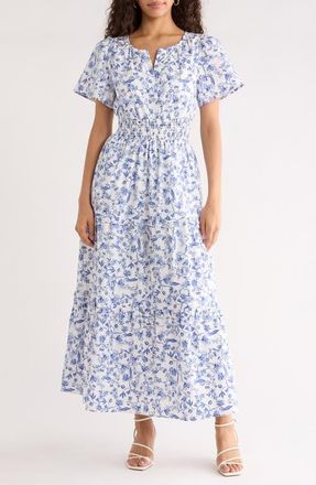 Sugarlips Haylie A-Line Dress in White-Blues-Mult at Nordstrom, Size X-Large