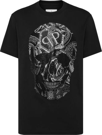 Philipp Plein T-Shirt Ronde Hals Snake - Heren - T-shirts - Zwart - 4XL - Katoen - Tops